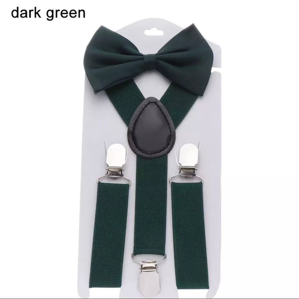 Kids suspenders bow tie age 1-7 dark green